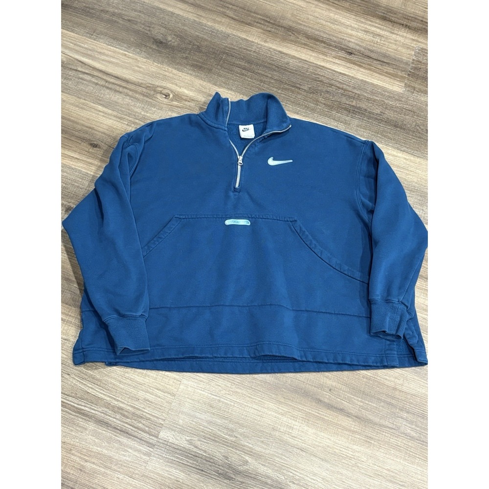 Nike Blue Cotton Pouch Cropped Sweatshirt Women's Size Large 1/4 Zip - Picture 2 of 8